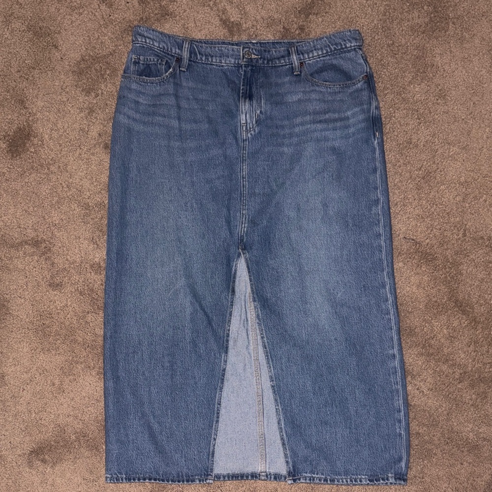 Blue Denim Midi Skirt
